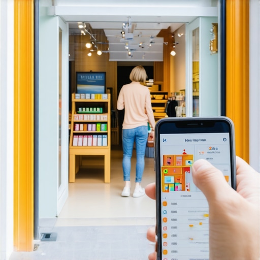 Augmented reality view of a local storefront with interactive digital overlays on a smartphone screen