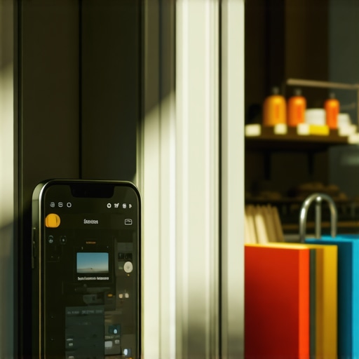 Realistic augmented reality view of a storefront with interactive digital overlays on a smartphone screen