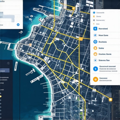 Futuristic map with AR overlays and data insights