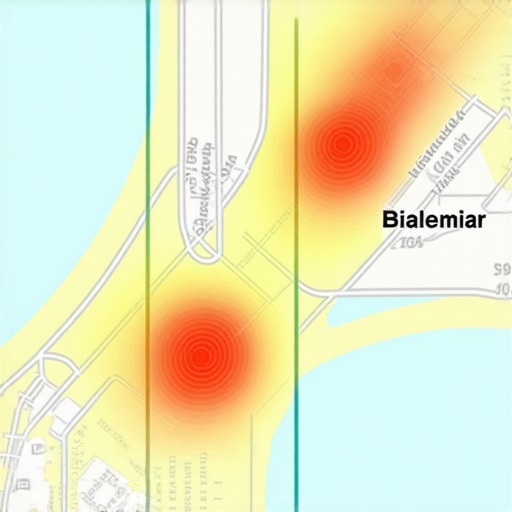Map illustrating heat zones and movement patterns from geospatial analytics.