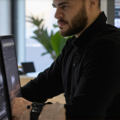 AI-Driven Local SEO Strategy Analysis Business owner using AI tools for local SEO optimization.