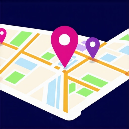 Digital map with location pins and SEO analytics overlay