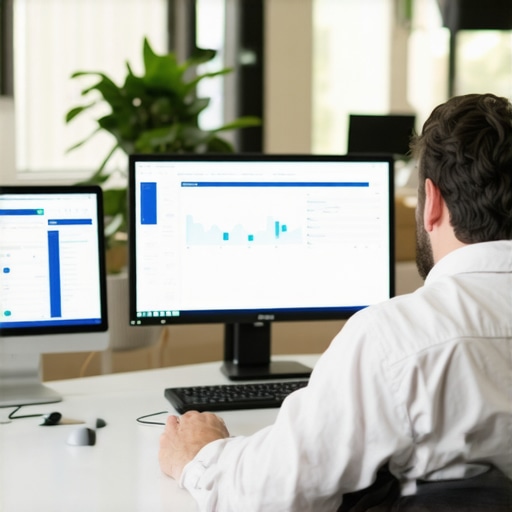 Advanced Local SEO Strategies 2025 Digital marketer studying local SEO analytics with multiple screens in a high-tech office