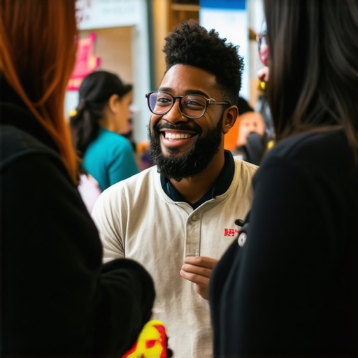 Business owner participating in local community event to improve local relevance and visibility