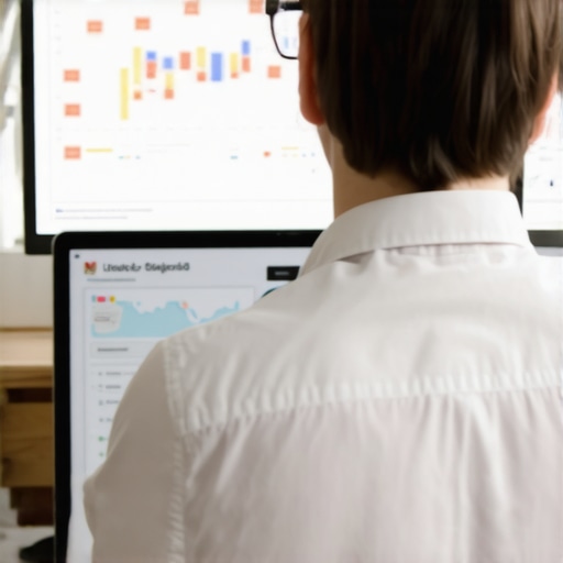 Business owner analyzing local SEO analytics and maps on computer