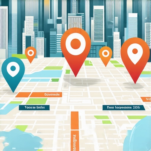 A digital city map with search icons representing advanced local SEO strategies in 2025.