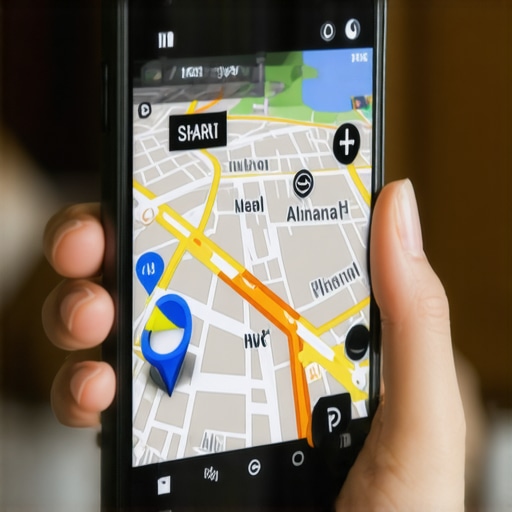 Future of Local SEO with AR and Voice Search Smartphone screen showing augmented reality navigation overlay with voice search icons.