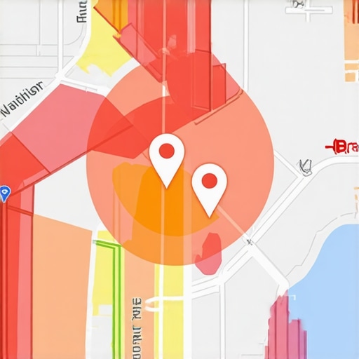 Geospatial Proximity Marketing Map Map showing geofenced zones and user locations for targeted local marketing.