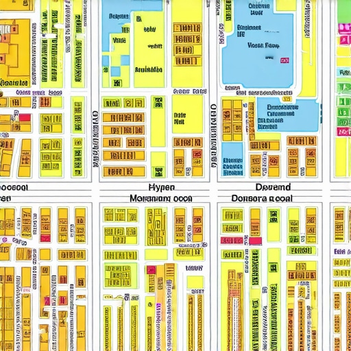 Colorful neighborhood map showcasing local landmarks and community events for SEO illustration.