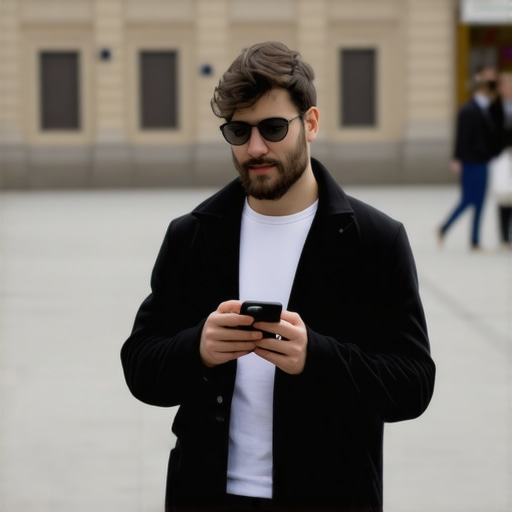 Business owner engaging with augmented reality app in city street