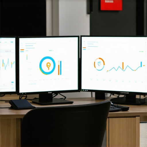 Business professional analyzing local SEO metrics on digital screens.