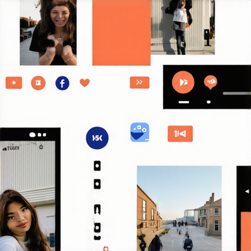 Illustration of geotagged photos, videos, and social media icons enhancing local visibility