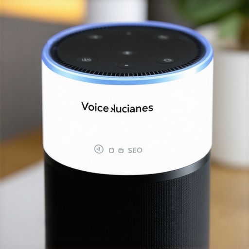 Smart speaker answering a local business query in a home environment.