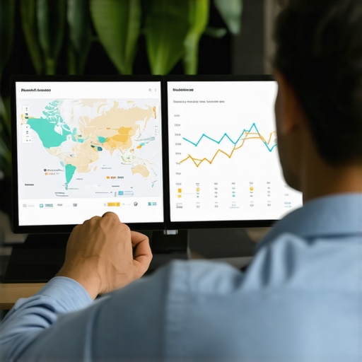 Data-Driven Local SEO Strategy Business analyst reviewing local engagement and proximity data on a digital screen.