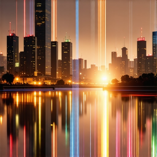 Futuristic Geospatial Data Network Cityscape showing interconnected sensors and dynamic location data streams