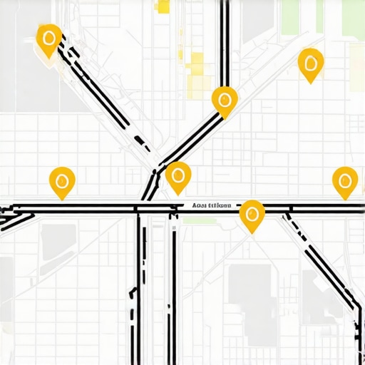 Geospatial Data in Local SEO Illustration of a digital city map highlighting local businesses through geospatial analytics