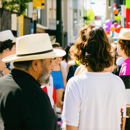 Photograph of a lively neighborhood event showcasing local landmarks and active community participation.