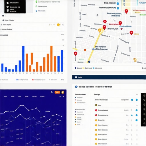 Local SEO Charts and Google Maps Analytics A detailed illustration of local SEO data analysis with charts, maps, and proximity signals