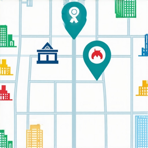 Mapping Local SEO Impact A detailed map showing how proximity to landmarks influences local search rankings.