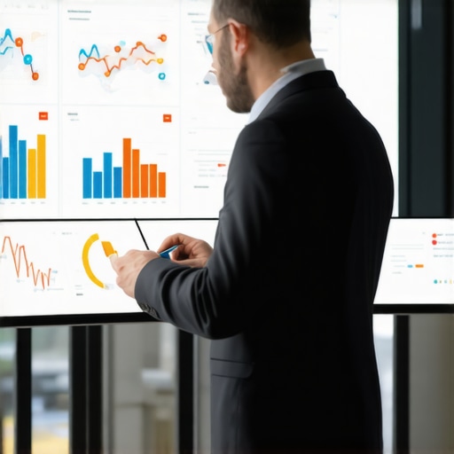 Business professional reviewing proximity heat maps showing customer activity patterns