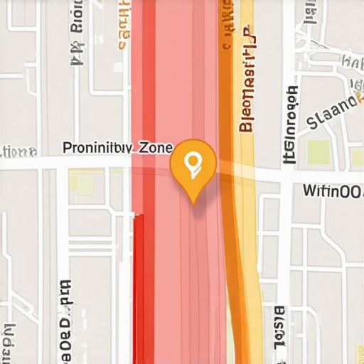 Proximity Zones with Data Points A digital map showcasing nearby proximity zones with data overlays for local SEO targeting.