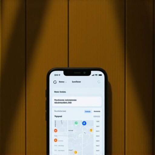 Real-Time Geofencing Analytics Mobile phone showing geofencing and proximity data analytics in a shopping area