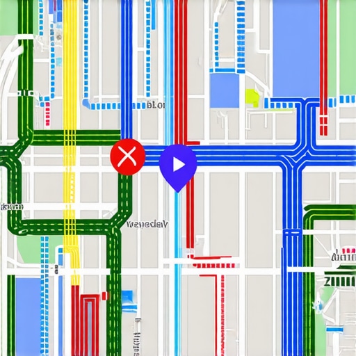 Real-Time Geospatial Data Overlays in Local Search A digital map with dynamic overlays of traffic, environmental, and location data for local SEO trends.