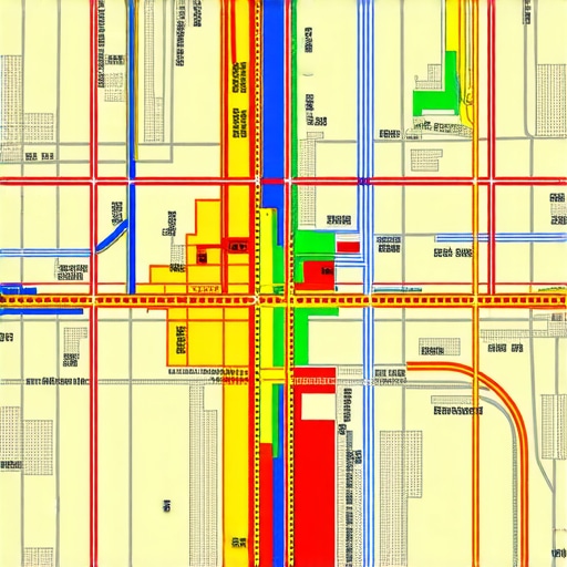 City map showing foot traffic, transport routes, and geofences visualized for local SEO analysis.