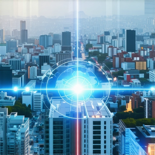 Digital city map showing sensor data, traffic flow, and environmental metrics in an urban environment.