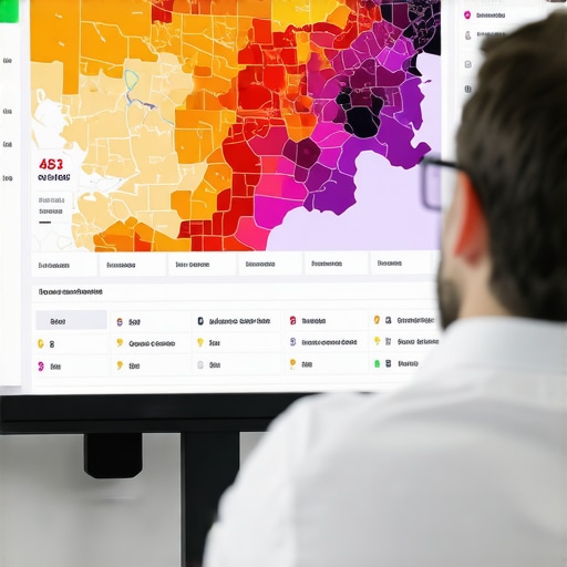 Business analyst examining heat maps displaying customer activity in local area, illustrating data-driven map ranking strategies.