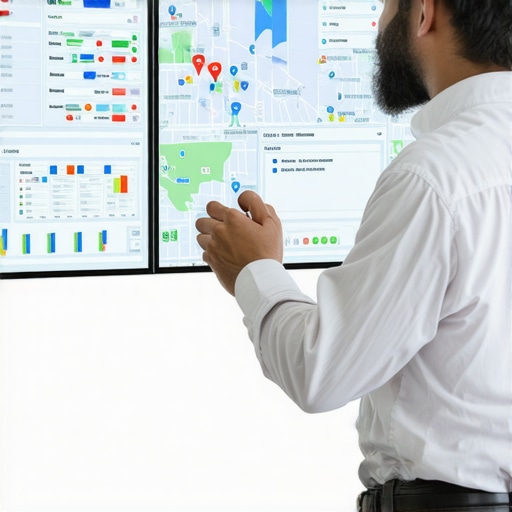 Advanced Local SEO Analysis Dashboard Business owner reviewing complex local SEO data on a digital interface.