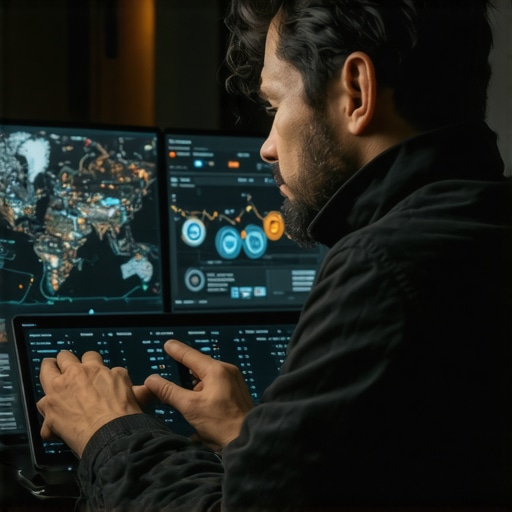 Digital marketer analyzing local SEO data with maps and charts