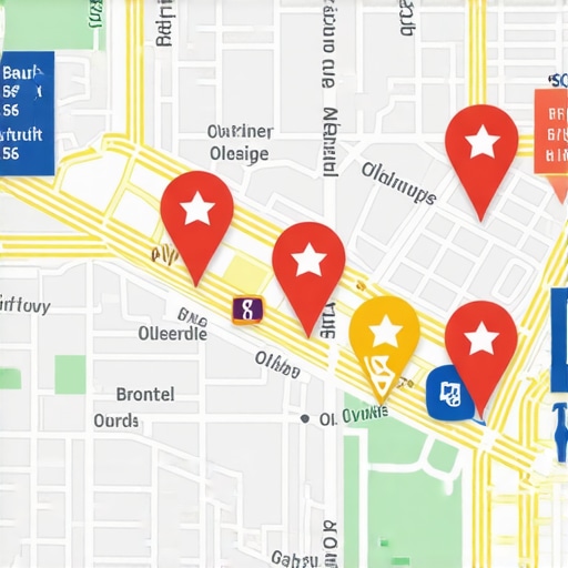 Digital map with analytics overlays illustrating local SEO signals