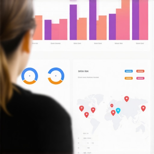 Business analytics with maps and charts showing local SEO performance