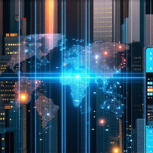 Futuristic geo-targeting in local SEO Digital city map with interconnected data nodes representing advanced proximity and relevance signals.
