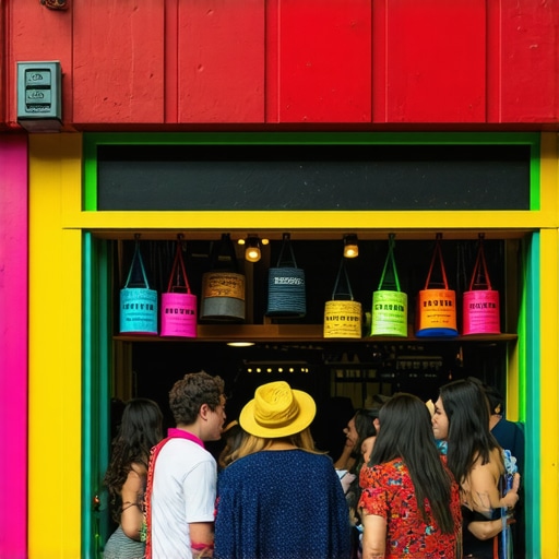 Local Business Community Engagement People gathering outside a neighborhood shop during a community event