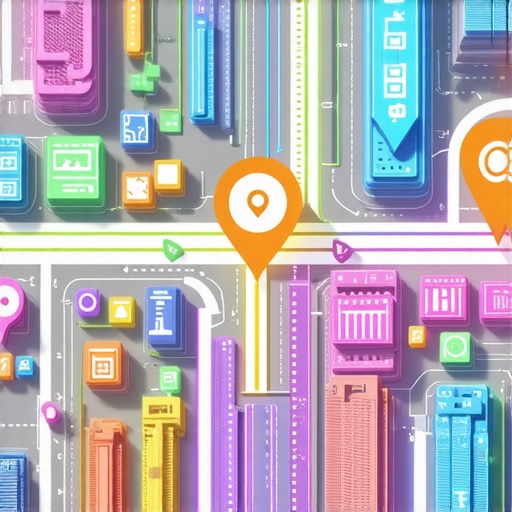 Digital city map with SEO-related indicators illustrating advanced local search tactics.