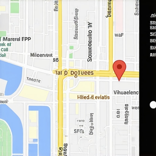 Illustration of AI analytics over local map data showing business rankings and user engagement metrics.