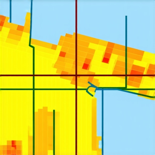 Advanced Geospatial Mapping for Local SEO Digital map with heatmaps indicating customer density and geospatial insights for local SEO enhancement