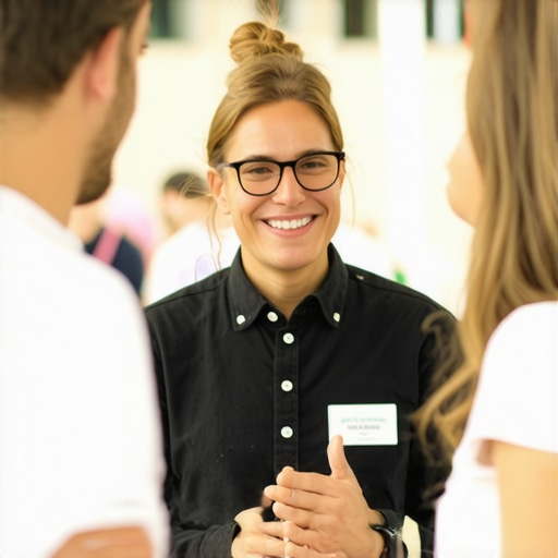 Business owner participating in local event to boost reputation and signals.