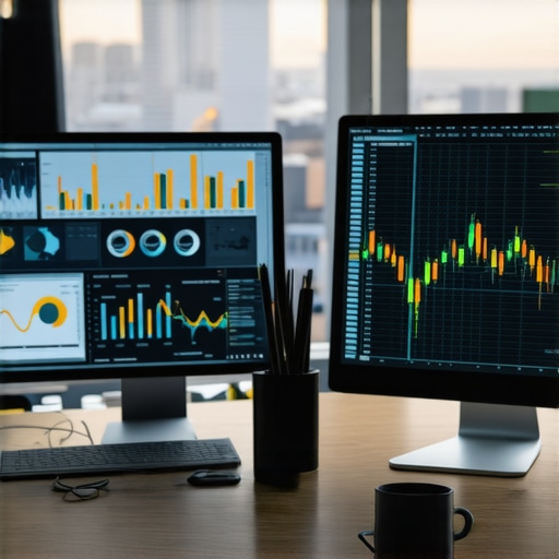 Illustration of a local business owner analyzing digital data on a tablet with city background