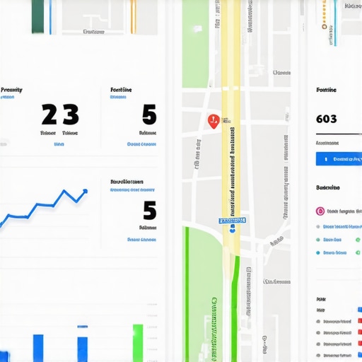 Real-Time Local SEO Analytics Dashboard A computer screen showing local SEO metrics, map, and engagement data to monitor proximity signals.