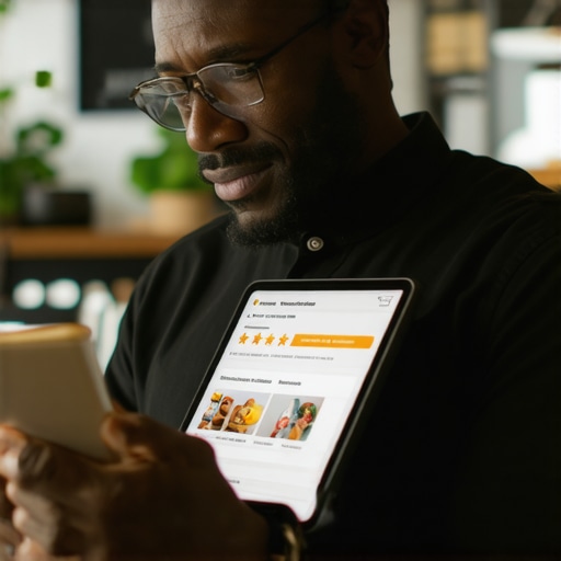 Review Management Strategy for Local SEO Success Business owner engaging with customer reviews on digital device