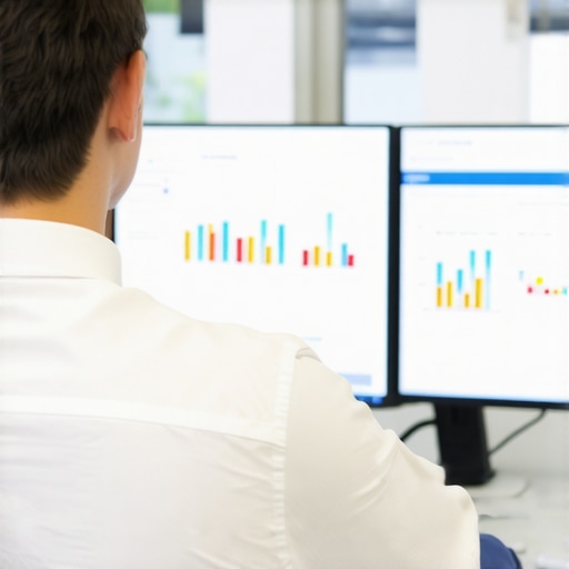 Business owner reviewing foot traffic and behavioral metrics on a digital analytics dashboard