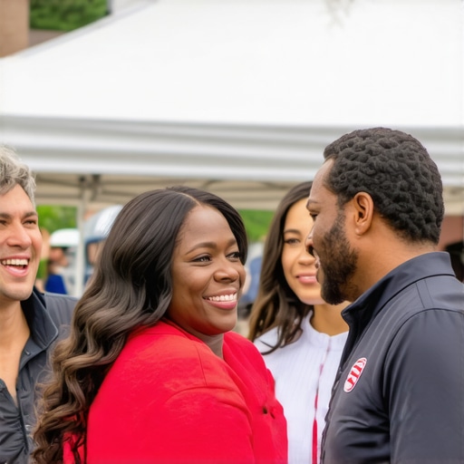 A business team participating in a community event, fostering local relationships.