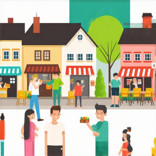 Local businesses bustling during a community event in a lively neighborhood.