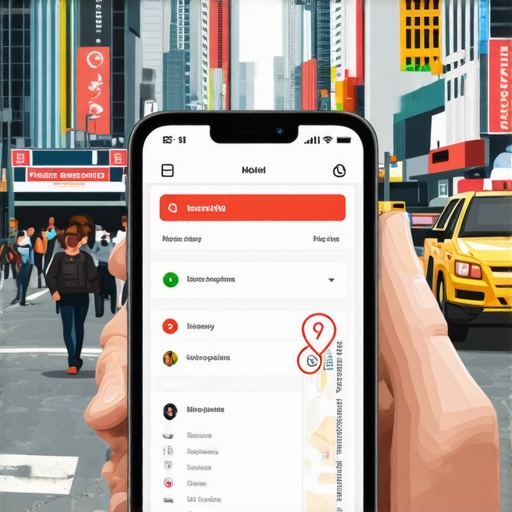 Mobile device showing local search results during a micro-moment in an urban setting
