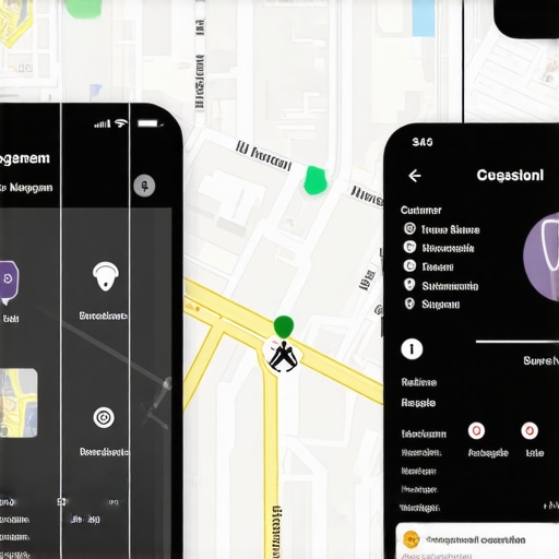 Advanced Local SEO Analytics Dashboard A high-tech map interface displaying real-time customer movement and engagement data.