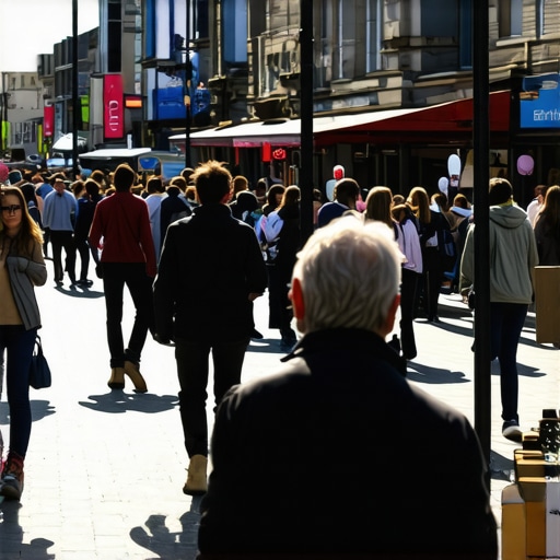 A vibrant local market scene showing community participation and digital engagement