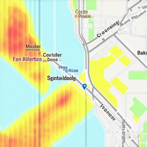 A detailed heatmap showing consumer movement patterns using geospatial analytics